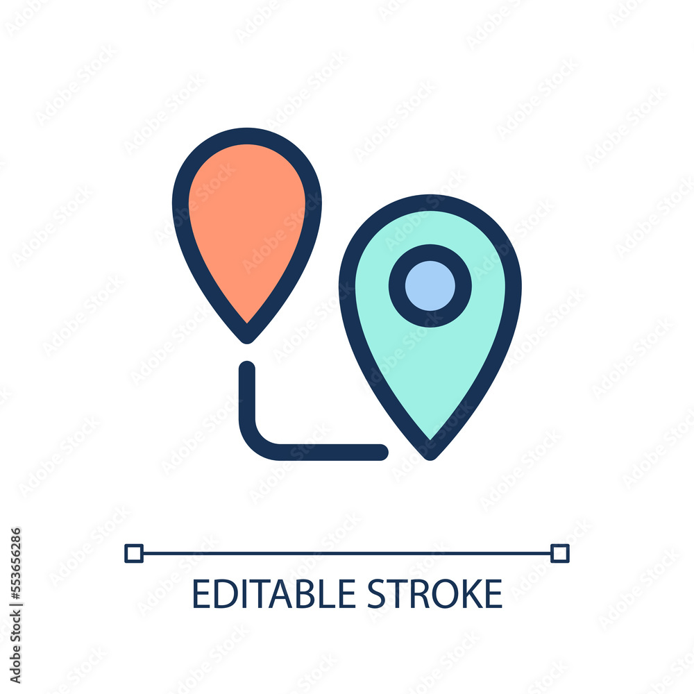 Poster planning route pixel perfect rgb color ui icon. gps navigation. distance. simple filled line element