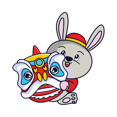 Obraz premium Cute rabbit Happy Chinese new year 2023 for a greeting card - wealth gold money prosperity. 