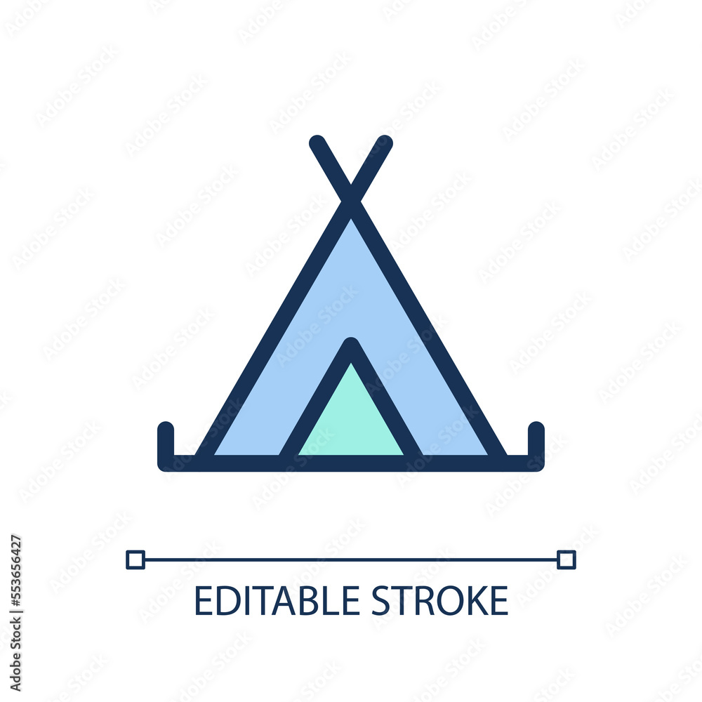 Poster camping site pixel perfect rgb color ui icon. navigation. campground location. simple filled line el