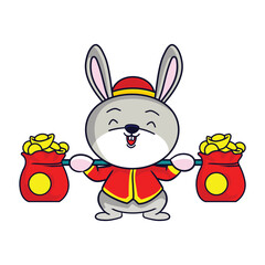 Cute rabbit Happy Chinese new year 2023 for a greeting card - wealth gold money prosperity. 