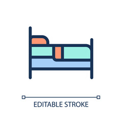 Finding bed to sleep pixel perfect RGB color ui icon. Hotel room. Shelter. Simple filled line element. GUI, UX design for mobile app. Vector isolated pictogram. Editable stroke. Arial font used