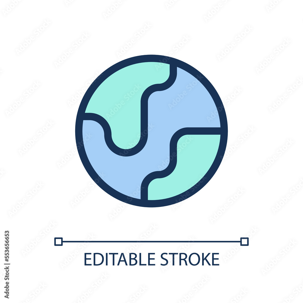 Poster earth planet pixel perfect rgb color ui icon. website of business. world map. simple filled line ele