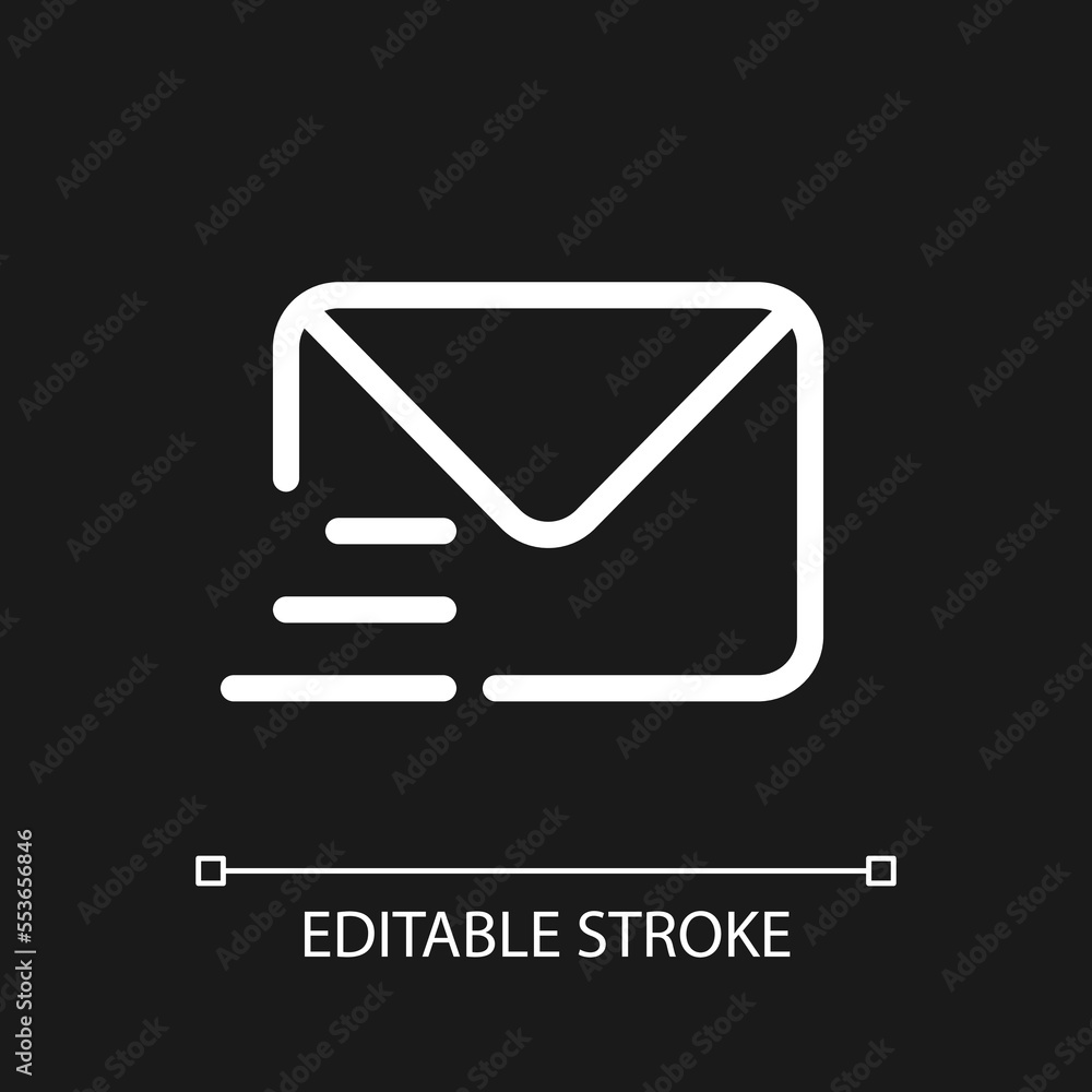 Poster letter pixel perfect white linear ui icon for dark theme. written correspondence. express mail. vect