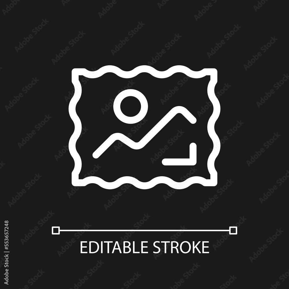 Poster postage stamp pixel perfect white linear ui icon for dark theme. philately. stamps collection. vecto