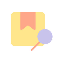Find parcel flat color ui icon. Search for order online. Postal service. Magnifier and box. Simple filled element for mobile app. Colorful solid pictogram. Vector isolated RGB illustration
