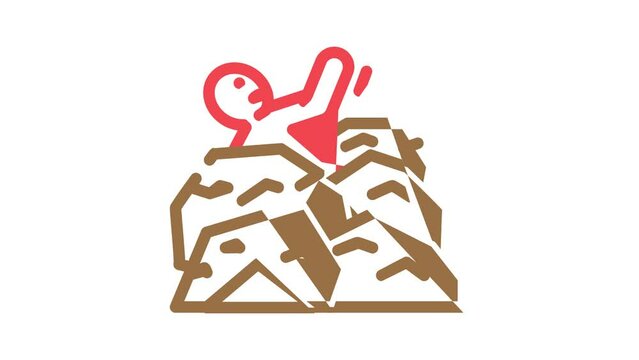 man fill up sand accident color icon animation