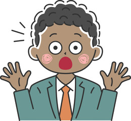 驚いてビックリする、黒人ビジネスマンのイラスト
