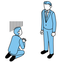ひざまずいて上司に許しを請うサラリーマン男性