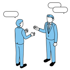 報告・連絡・相談をする2人のサラリーマン（ビジネスマン）、吹き出しつき