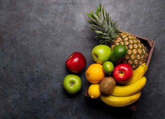 Wooden box full of healthy food