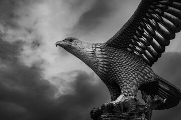Langkawi, Malaysia - December 12, 2022: The Eagle of Langkawi. Landmark of the Malaysian Island. Huge statue of an eagle at the Eagle Square near the Kuah Jetty and the Langkawi global eco park.
