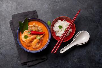 Thai Tom Yum Soup and bowl of rice