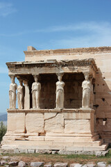 Obraz premium Erechtheion or Erechtheum temple, Caryatid Porch on the Acropolis in Athens, Greece