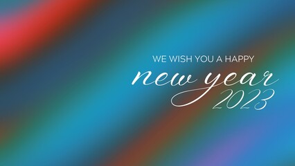 Happy new year 2023 banner design. Unique design for social media posts. We wish you Happy New Year 2023 stylish lettering typography line design. Multicolour background poster design. Blurred.