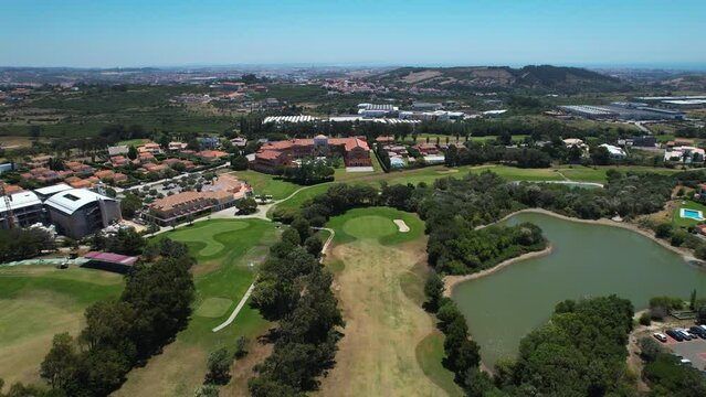 Quinta da beloura golf course, sunny day in Lisbon, Portugal - Aerial view