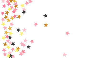Rich black pink gold stars random vector design. Many starburst spangles birthday decoration elements. Dreams stars random backdrop. Sparkle elements congratulations decor.