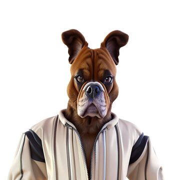 Portrait of a Bulldog in a jacket. Anthropomorphic dog. Digital illustration. Generative AI.