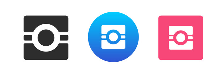 Photo camera multimedia content creation device icon set vector flat illustration