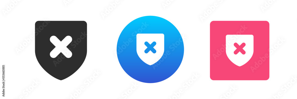 Poster cancel cross shield decline unsend wrong mark virtual guard digital antivirus icon set vector flat