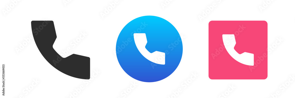 Poster phone call telephone handset remotely communication connection receiver icon set vector flat