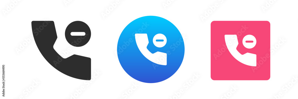 Poster phone call delete cancel related function minus symbol remove contact icon set vector flat