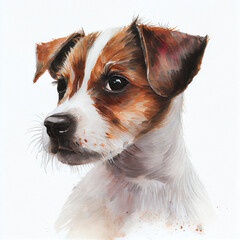 Portrait of a Jack Russell Puppy, profile, watercolour, generative AI