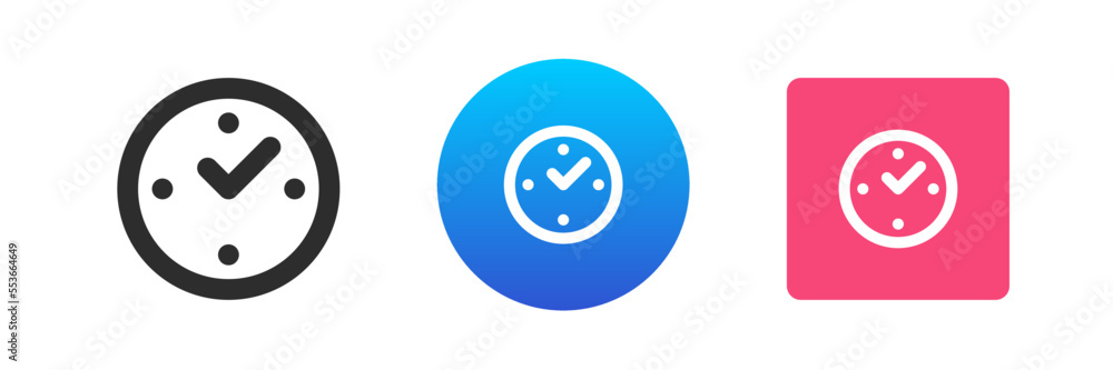 Poster time checking circle watch deadline period control alarm clock reminder icon set vector flat