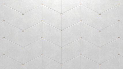 White Tiled Futuristic Background Made From White Plastic Panels With Golden Screws (3D Illustration)