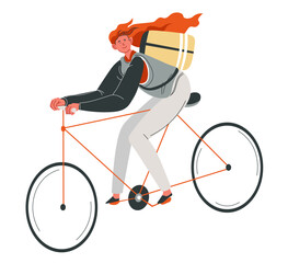 Fototapeta na wymiar Woman riding bicycle, food delivery or activity