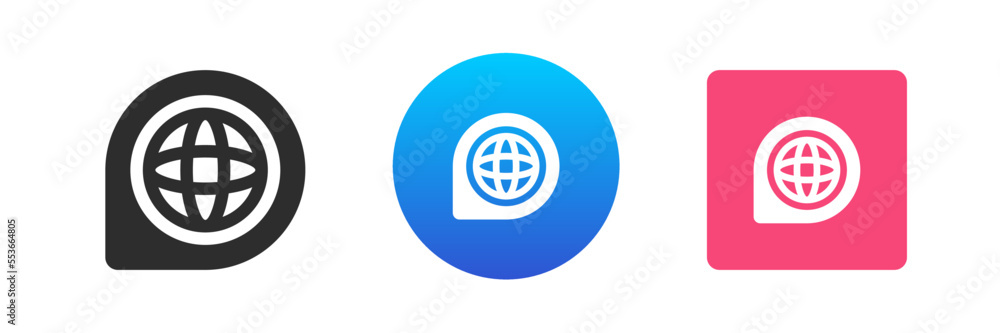 Poster travel planet map pointer internet connection global destination access icon set vector flat