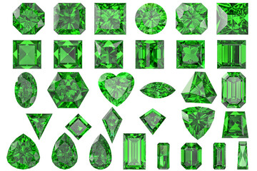 Green emerald gemstone, emerald jewel. emerald isolated easy to use