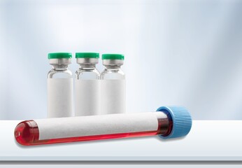 Blood test tube sample on the desk