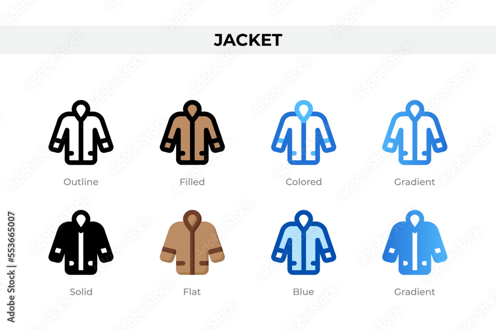 Poster jacket icons in different style. jacket icons set. holiday symbol. different style icons set. vector