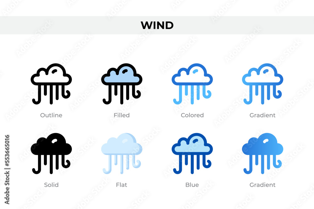Poster wind icons in different style. wind icons set. holiday symbol. different style icons set. vector ill