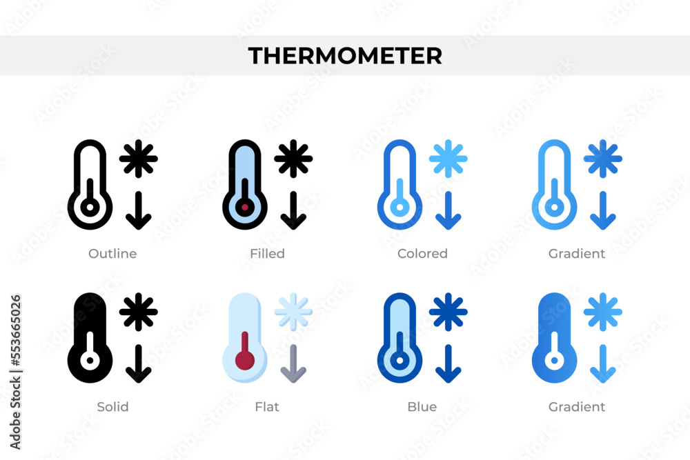 Poster thermometer icons in different style. thermometer icons set. holiday symbol. different style icons s