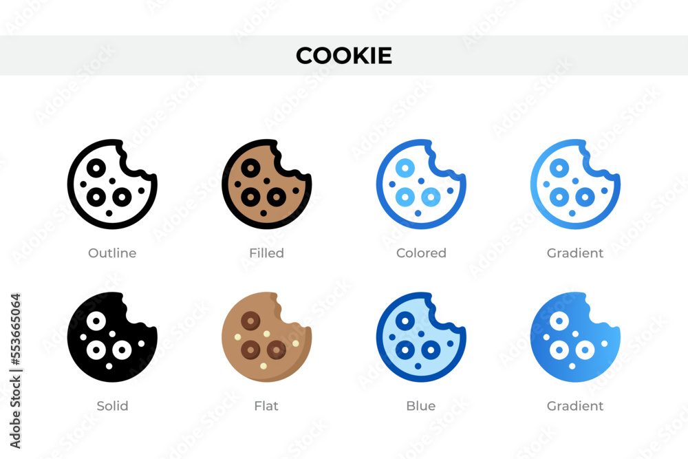 Poster cookie icons in different style. cookie icons set. holiday symbol. different style icons set. vector
