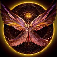 The symbol of the Phoenix bird. The phoenix is an imaginary creature.	