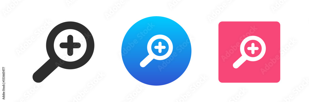Poster searching add browsing internet information magnifying glass plus symbol icon set vector flat