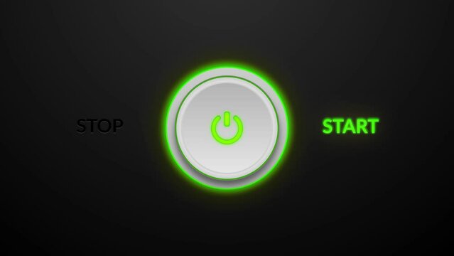 Realistic White Power Plastic Circle Button Animation red to green light and text 4K