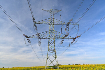 Towers of 400 kV power transmission line of the Czech transmission system.