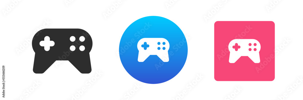 Poster gamepad console for virtual game playing connection icon set vector flat illustration