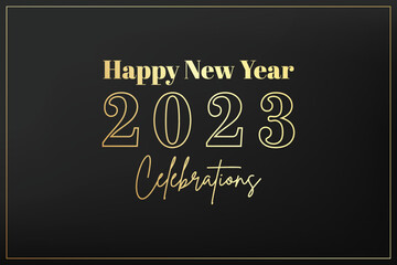 Happy New Year 2023. Vector web banner, poster, greeting card design gold logo 2023 background