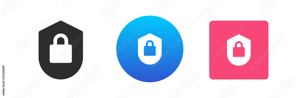 Poster lock shield security privacy protection password access encryption icon set vector flat illustration