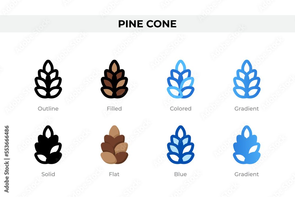 Poster pine cone icons in different style. pine cone icons set. holiday symbol. different style icons set. 