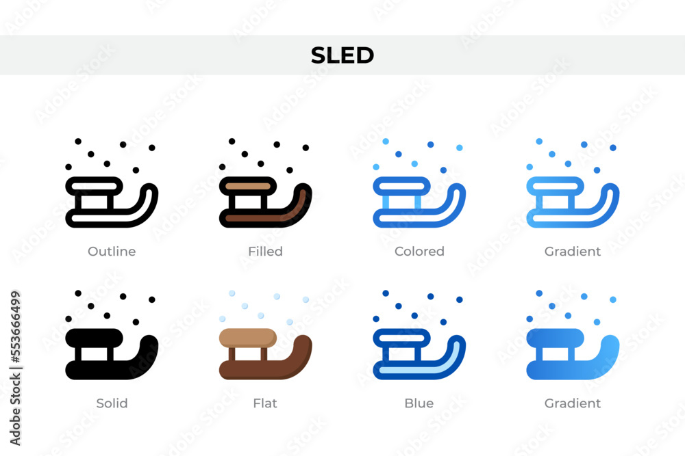 Poster sled icons in different style. sled icons set. holiday symbol. different style icons set. vector ill