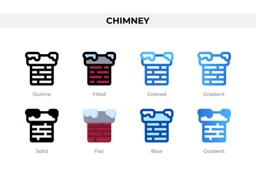 Chimney icons in different style. Chimney icons set. Holiday symbol. Different style icons set. Vector illustration