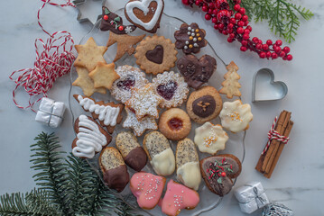 Typical sweet german christmas cookies on a festive table