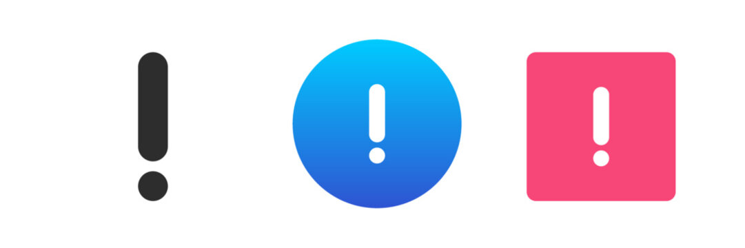 Exclamation mark hazard dangerous warning attention alert icon set vector flat illustration