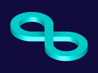 Mint 3D Infinity Symbol on Dark Blue  Background. Endless Vector Logo Design. Concept of infinity for your web site design, logo, app, UI. EPS10. - obrazy, fototapety, plakaty