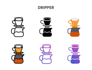 Dripper icons vector illustration set line, flat, glyph, outline color gradient. Great for web, app, presentation and more. Editable stroke and pixel perfect.